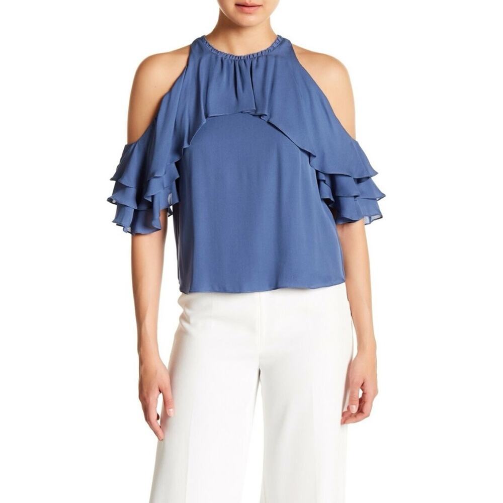 Alice + Olivia Idalla Blue Cold Shoulder Top